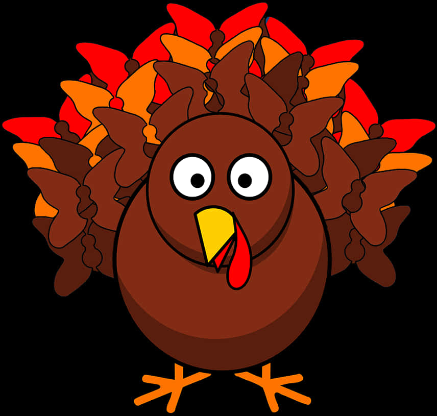 A Cartoon Turkey With Orange And Red Leaves