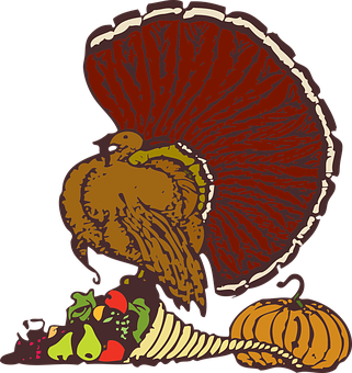 A Turkey With A Cornucopia And Fruit