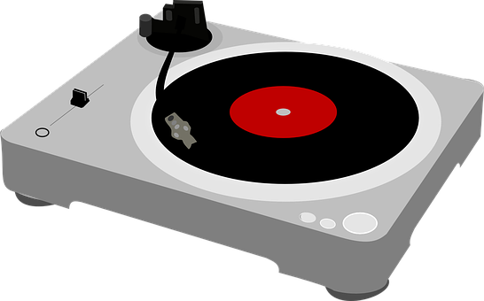 A Record Player With A Black And Red Disc