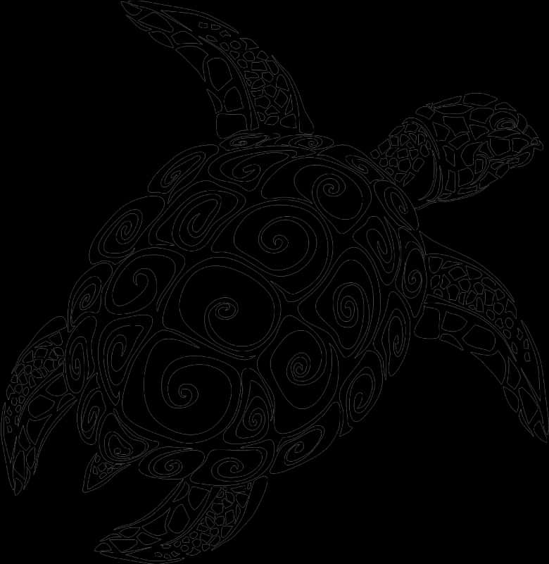 A Black And White Drawing Of A Turtle