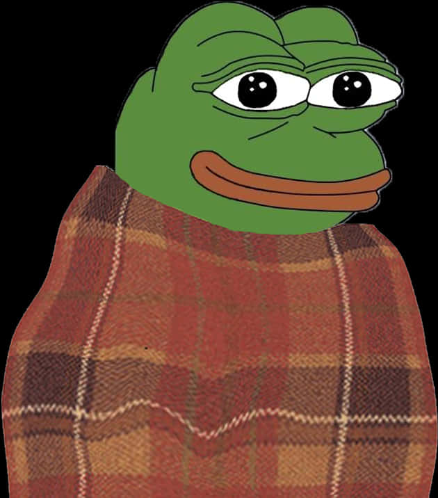 A Cartoon Frog Wearing A Plaid Blanket