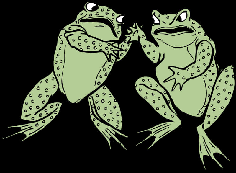 A Drawing Of Frogs On A Black Background