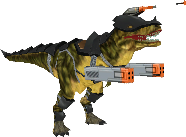 A Cartoon Dinosaur With A Gun