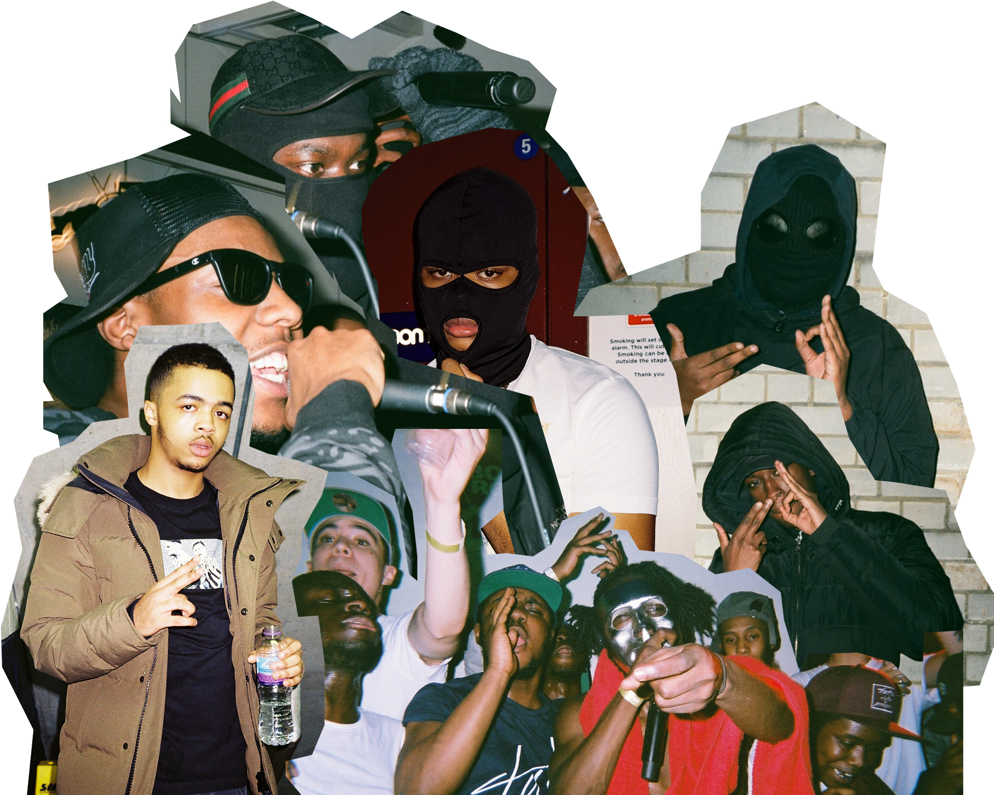 A Collage Of A Man With A Mask