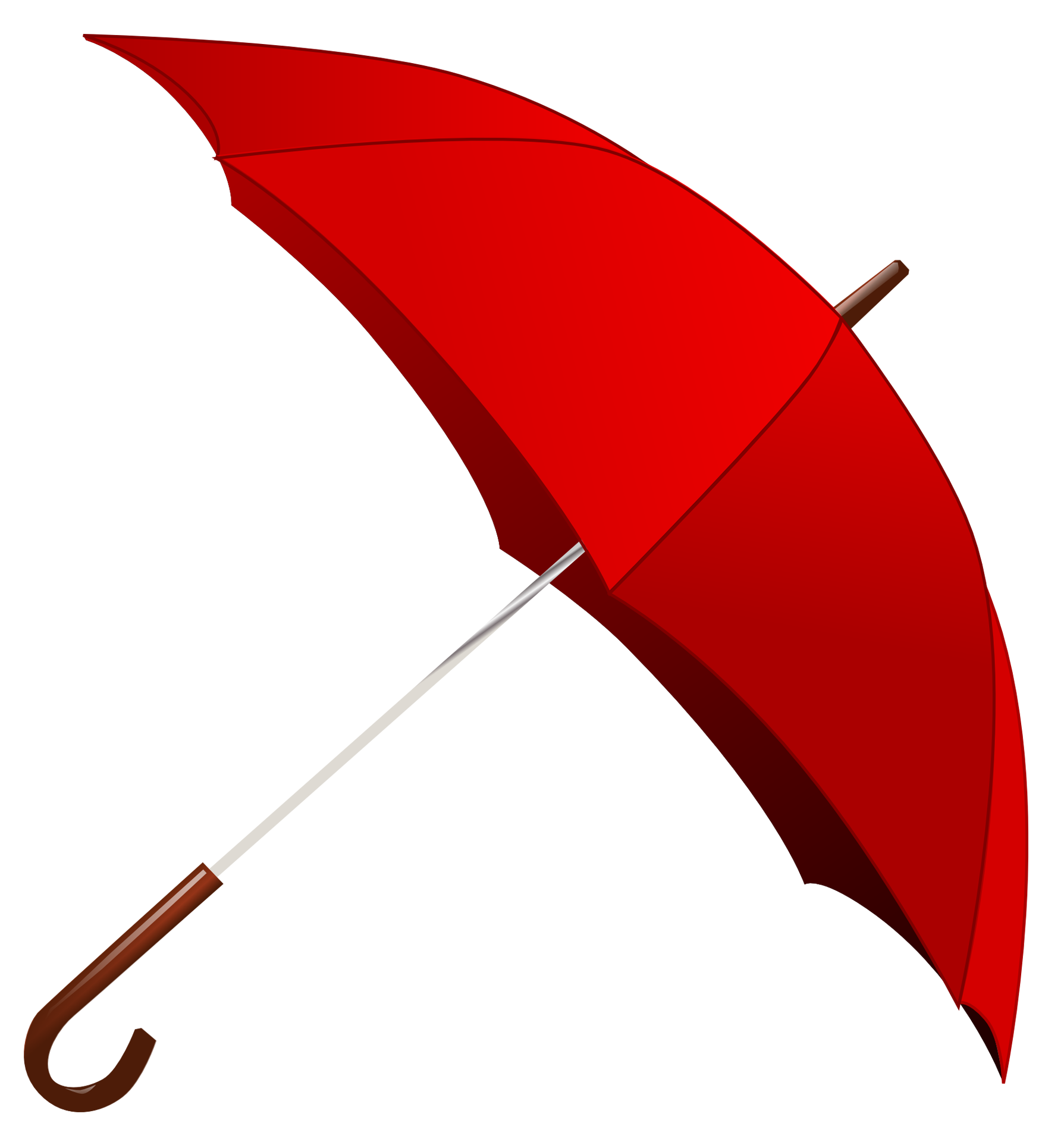 A Red Umbrella With A Wooden Handle