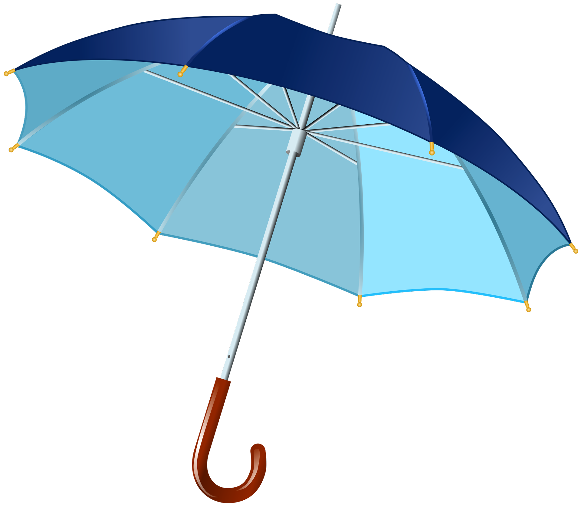 A Blue Umbrella With A Wooden Handle