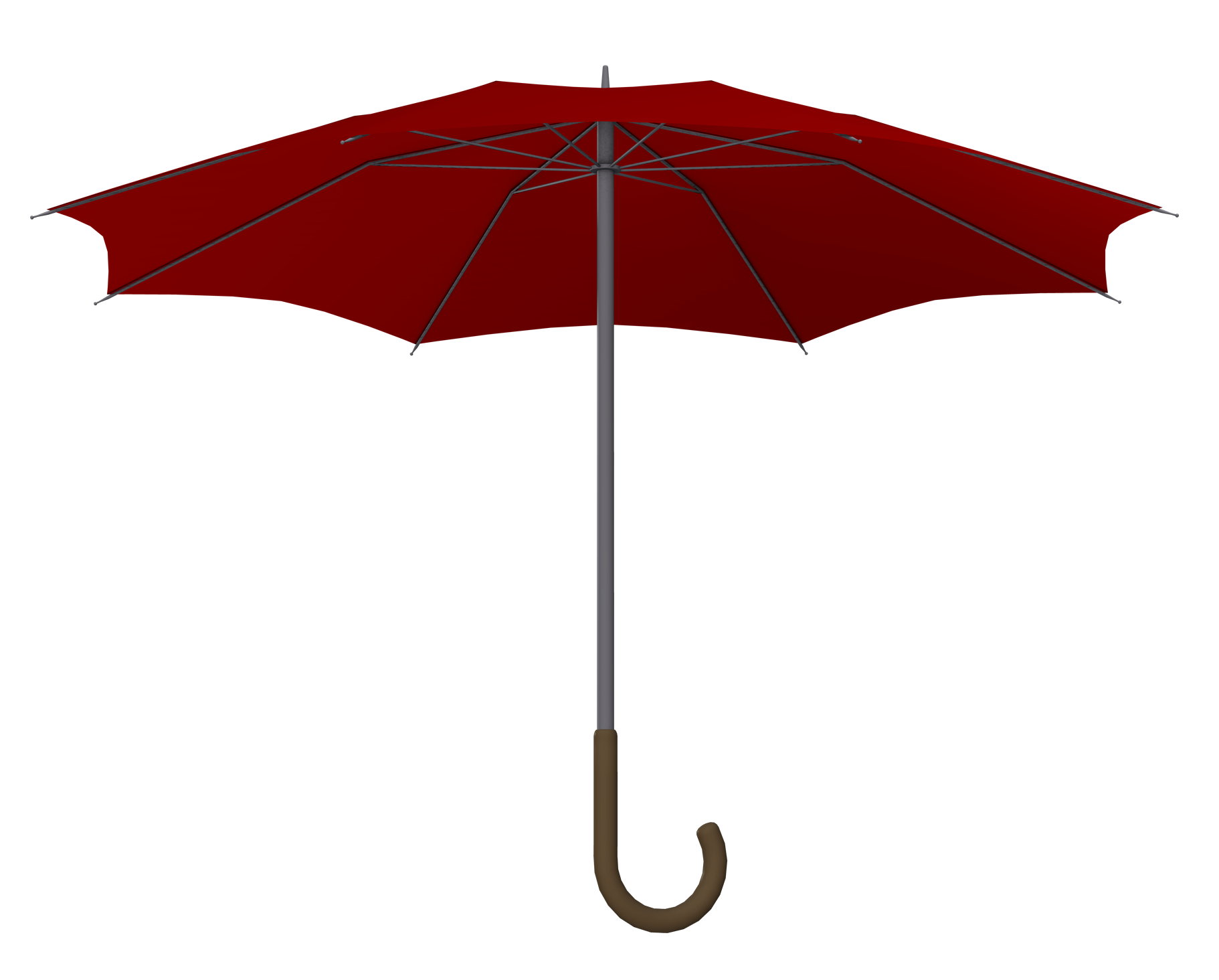A Red Umbrella With A Wooden Handle