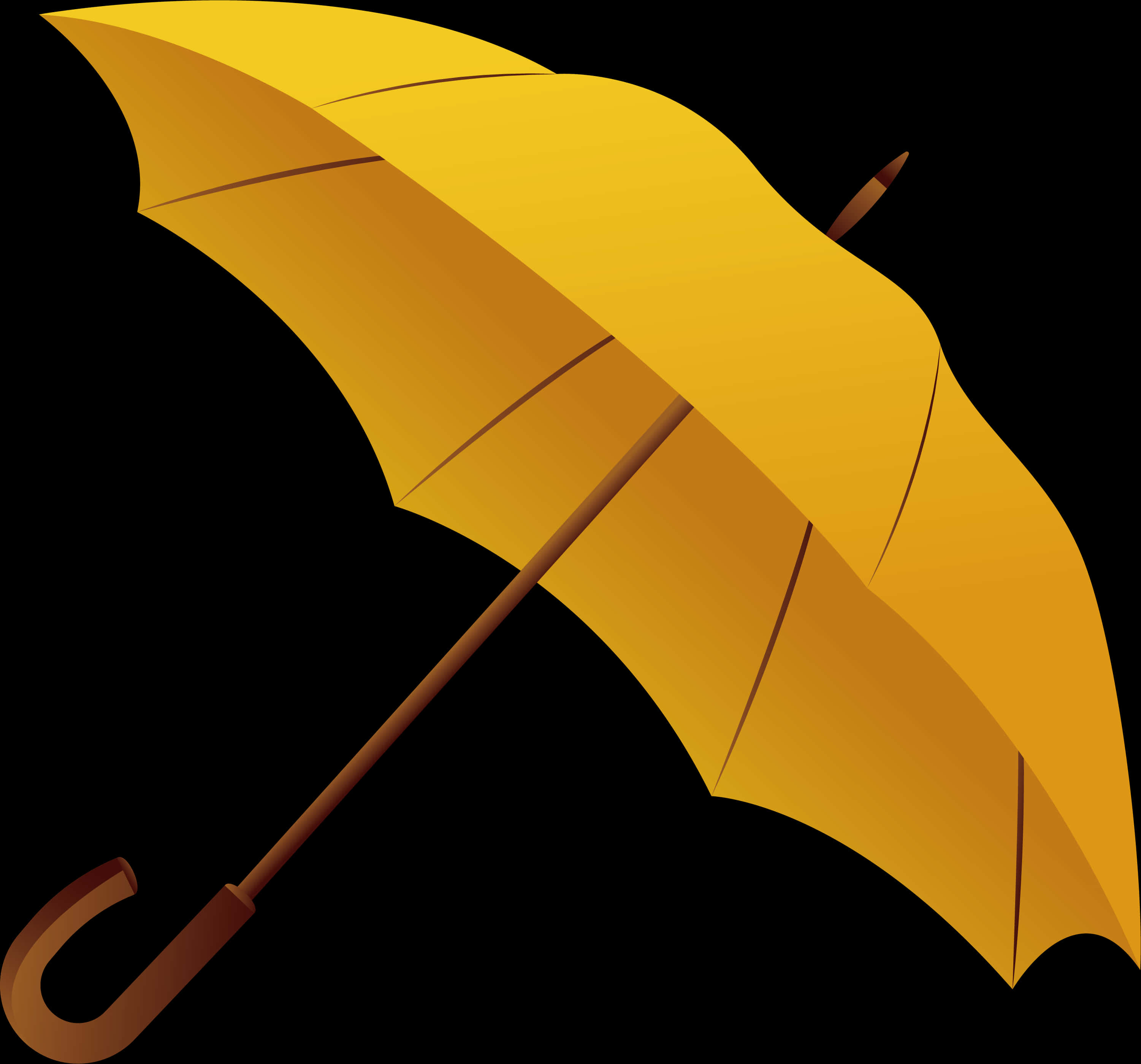 A Yellow Umbrella With A Wooden Handle