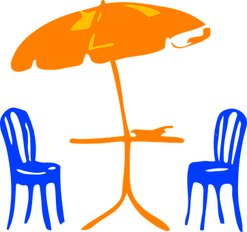 A Table And Chairs Under An Umbrella