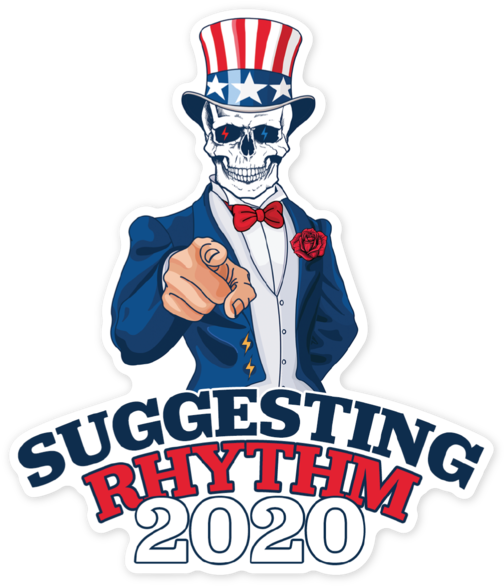 A Sticker Of A Skeleton Wearing A Suit And A Hat