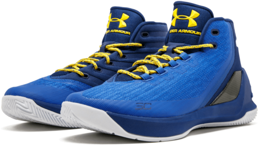 A Pair Of Blue And Yellow Basketball Shoes