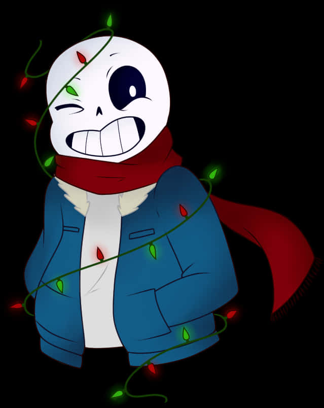 Cartoon Of A Skeleton Wearing A Scarf And A Blue Jacket