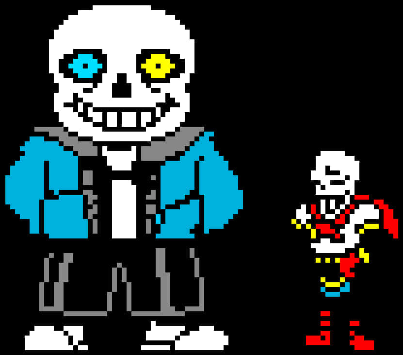 A Pixel Art Of A Skeleton And A Small Skeleton