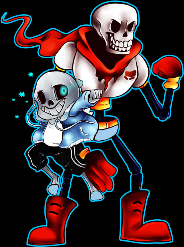 Cartoon Skeleton And Skeleton With Red Gloves And A Blue And White Skeleton
