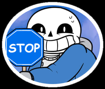 A Cartoon Skeleton Holding A Stop Sign