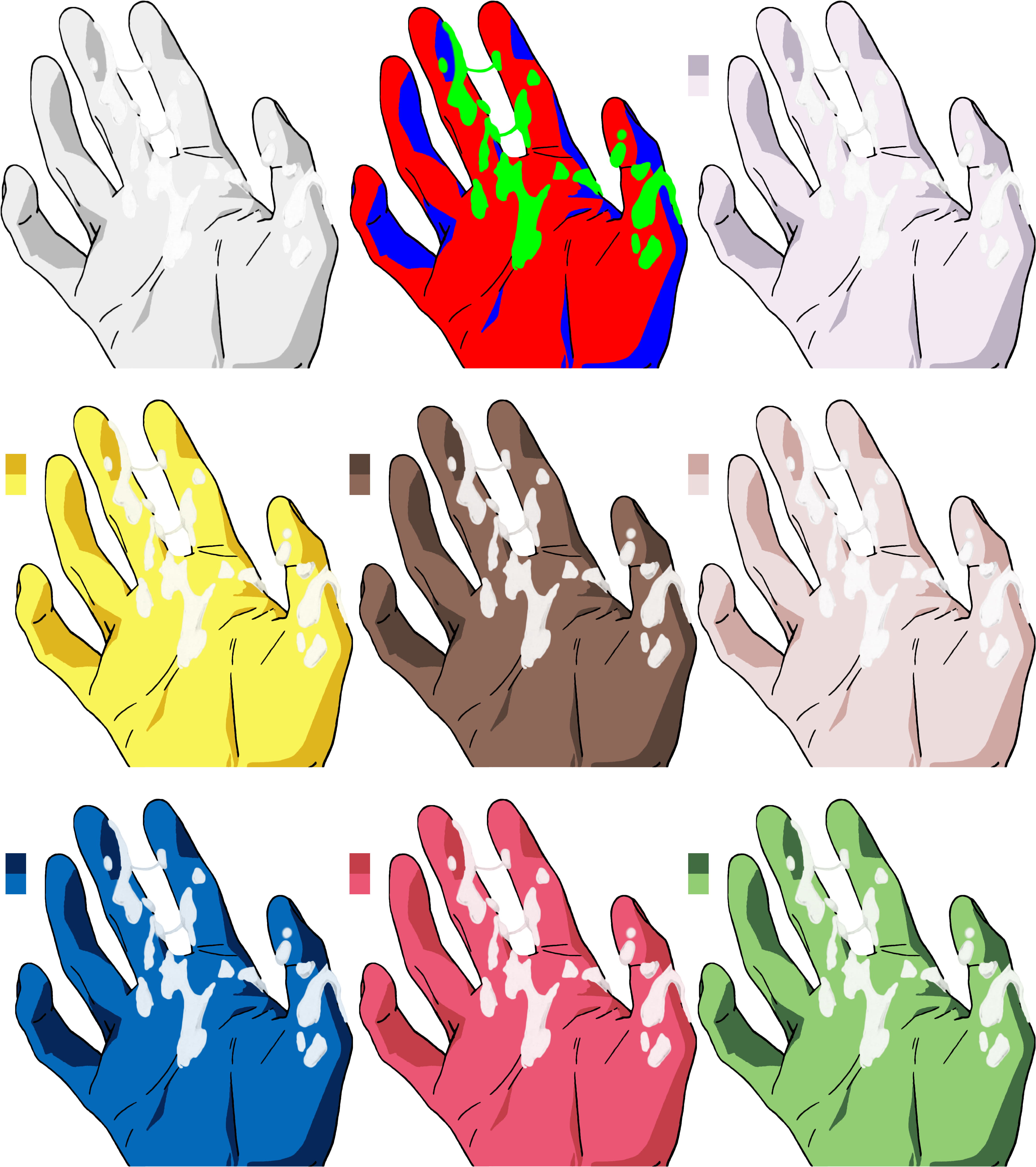 A Set Of Hands With Different Colors