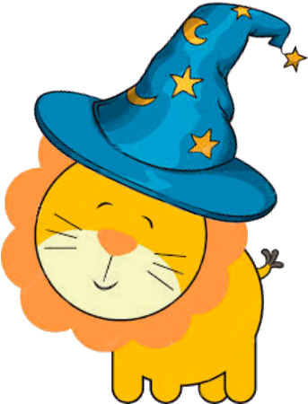A Cartoon Lion Wearing A Wizard Hat