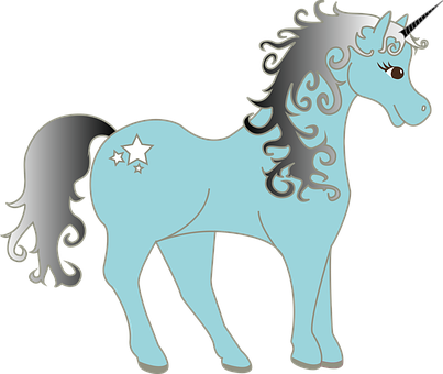 A Blue Horse With Silver And Black Design