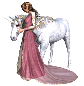 A Woman In A Pink Dress With A Unicorn