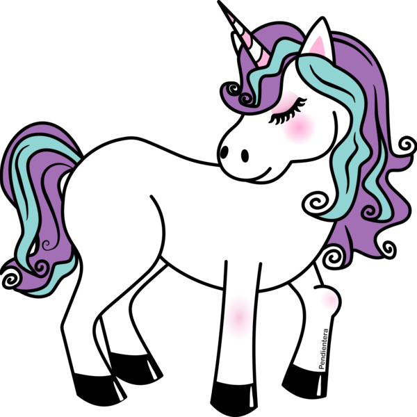 A White Unicorn With Purple Hair And Blue Mane
