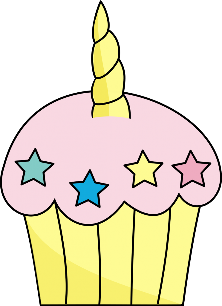 A Cartoon Cupcake With A Horn And Stars