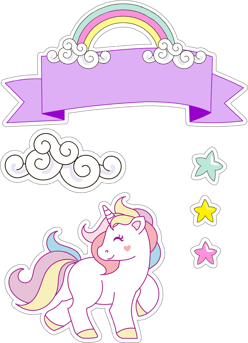 A Cartoon Unicorn With Clouds And Stars