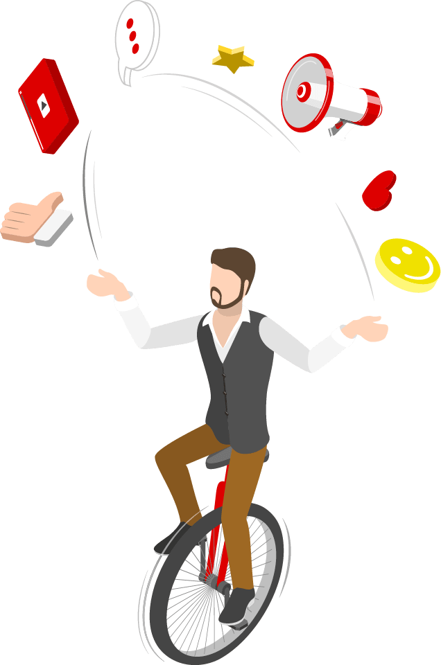A Man On A Unicycle Juggling With Icons