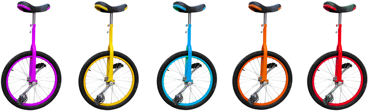 A Group Of Unicycle Wheels