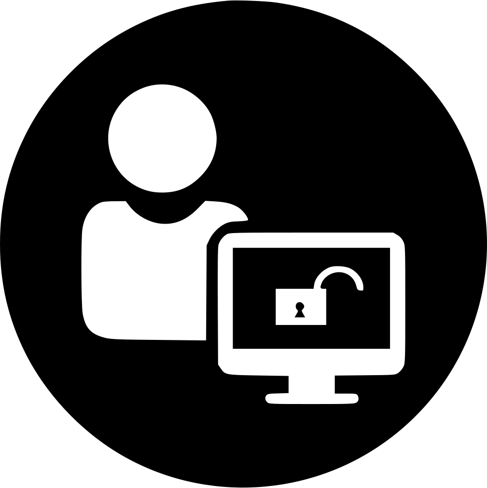 A Black Circle With A Person And A Computer