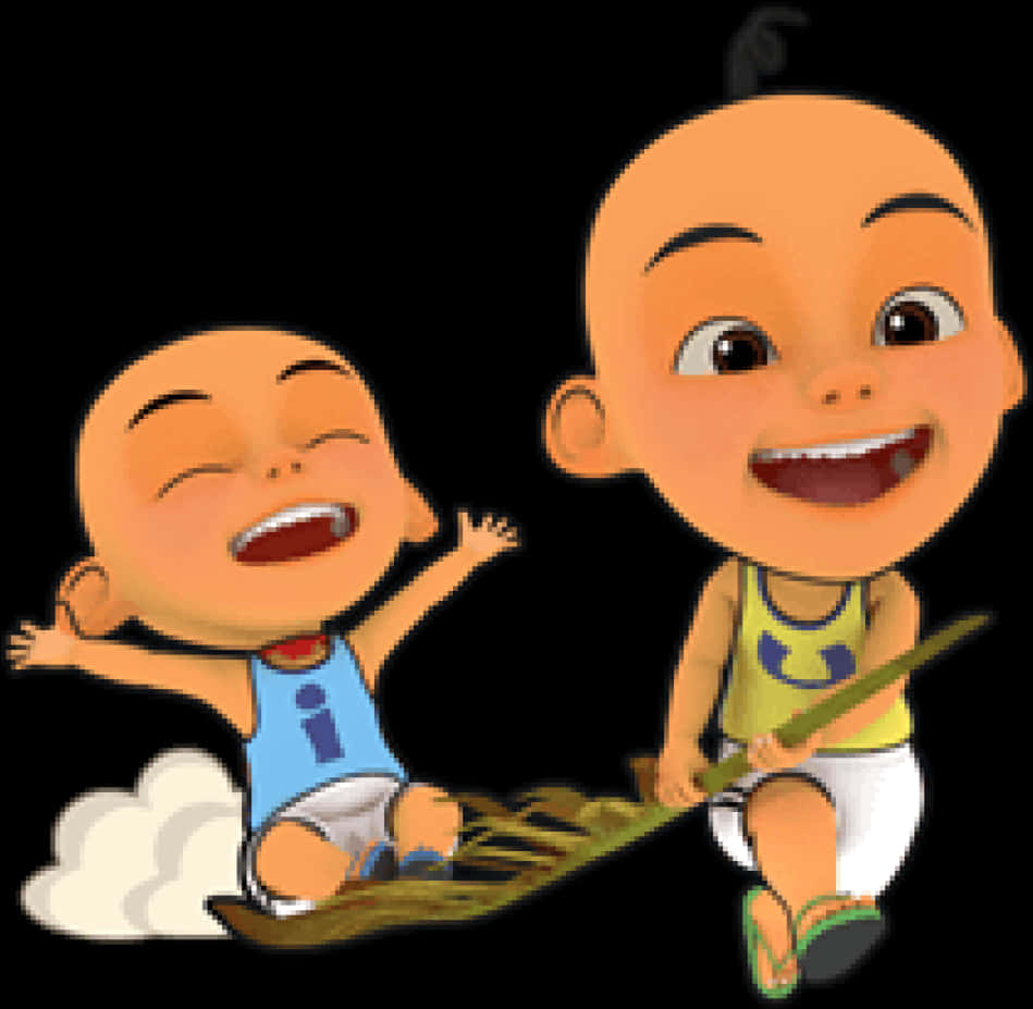 Cartoon Baby Characters Sitting On A Broom