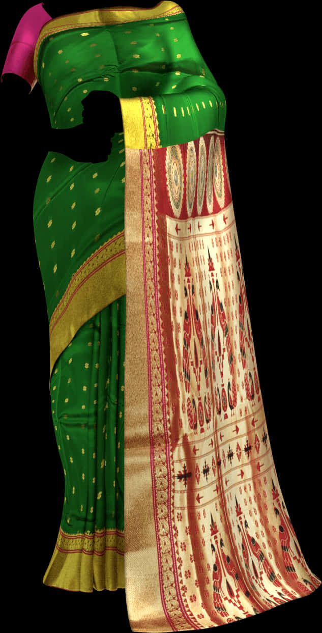 A Green And Red Sari