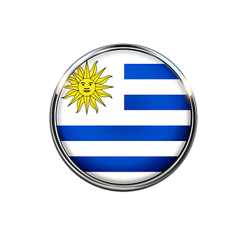 A Blue And White Striped Flag With A Sun