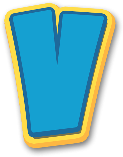 A Blue And Yellow Rectangular Object With A V