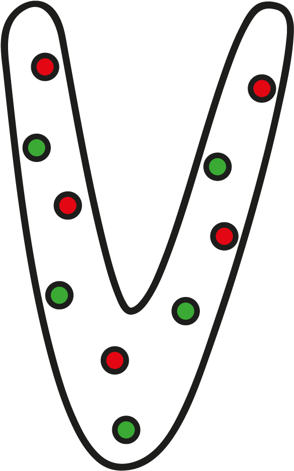 A Letter V With Red Green And White Dots