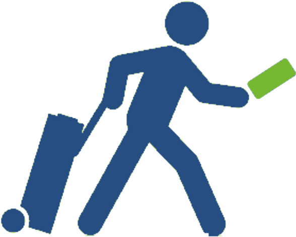 A Blue Pictogram Of A Man Pulling A Green Bottle