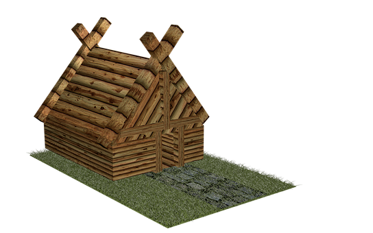 A Wooden House On A Grass Surface