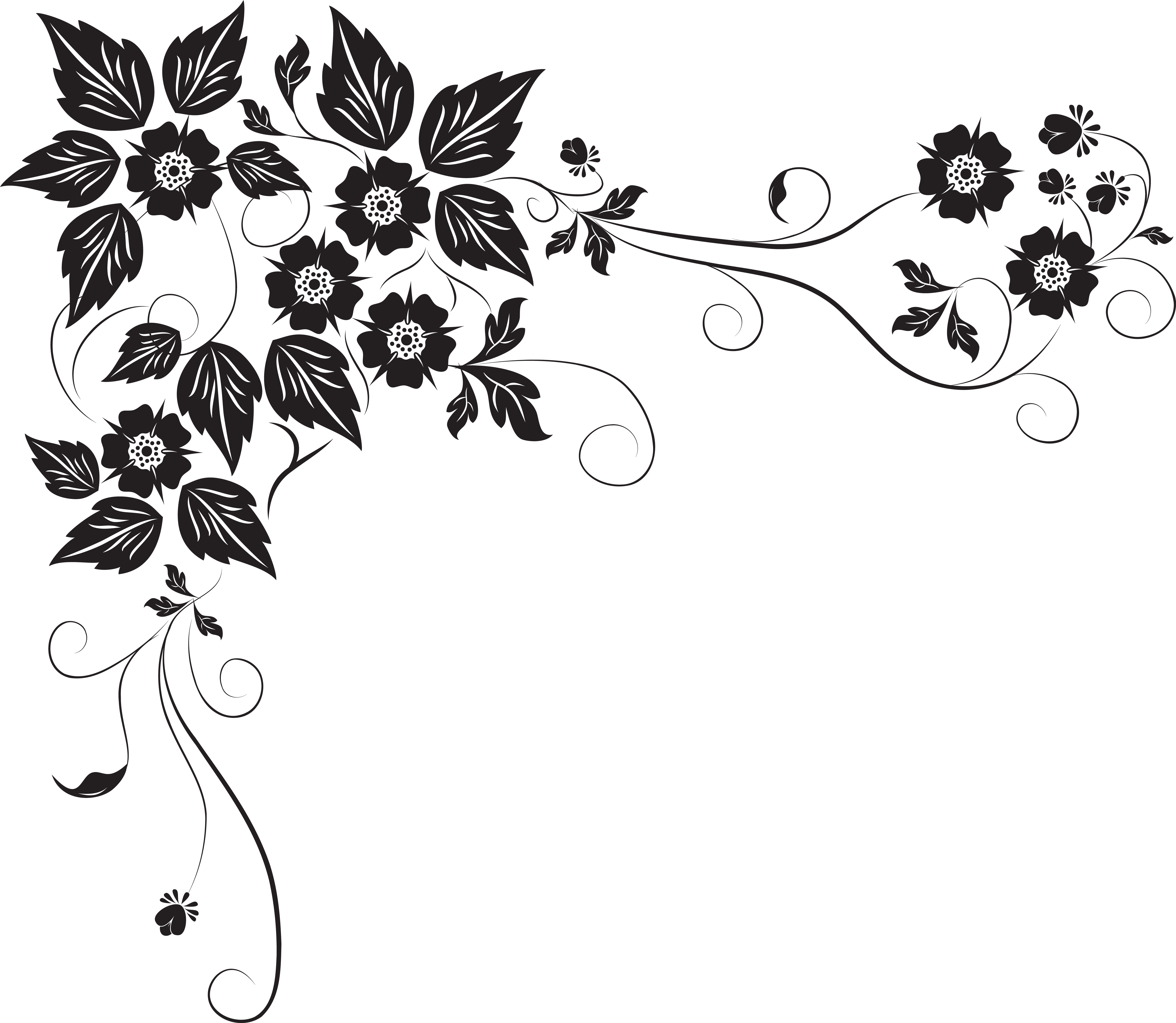 A Black Floral Design On A Black Background