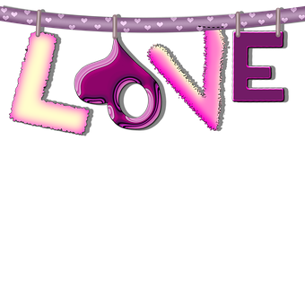 A Purple And Pink Letters And A Heart From A String
