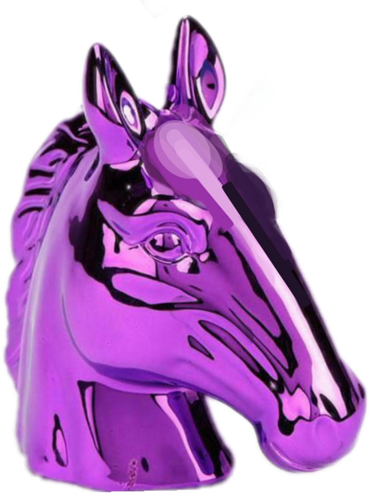 A Purple Horse Statue With A Long Nose