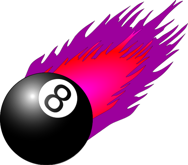A Black Ball With White Number Eight On It With A Purple Flame