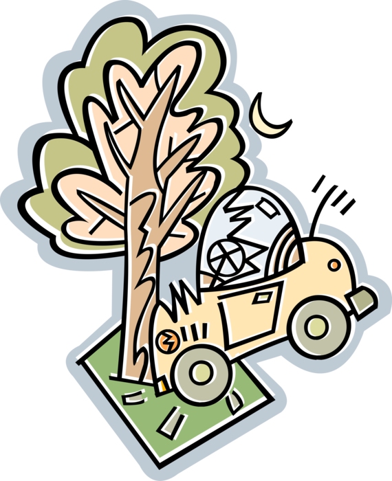 Vector Illustration Of Automobile Car Accident Vehicle - Car Crash Into Tree Cartoon, Hd Png Download