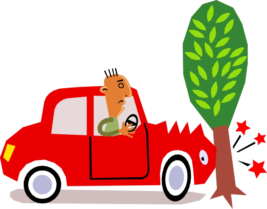 Vector Illustration Of Car Motorist Driver Has Accident - Cartoon Car Crash, Hd Png Download