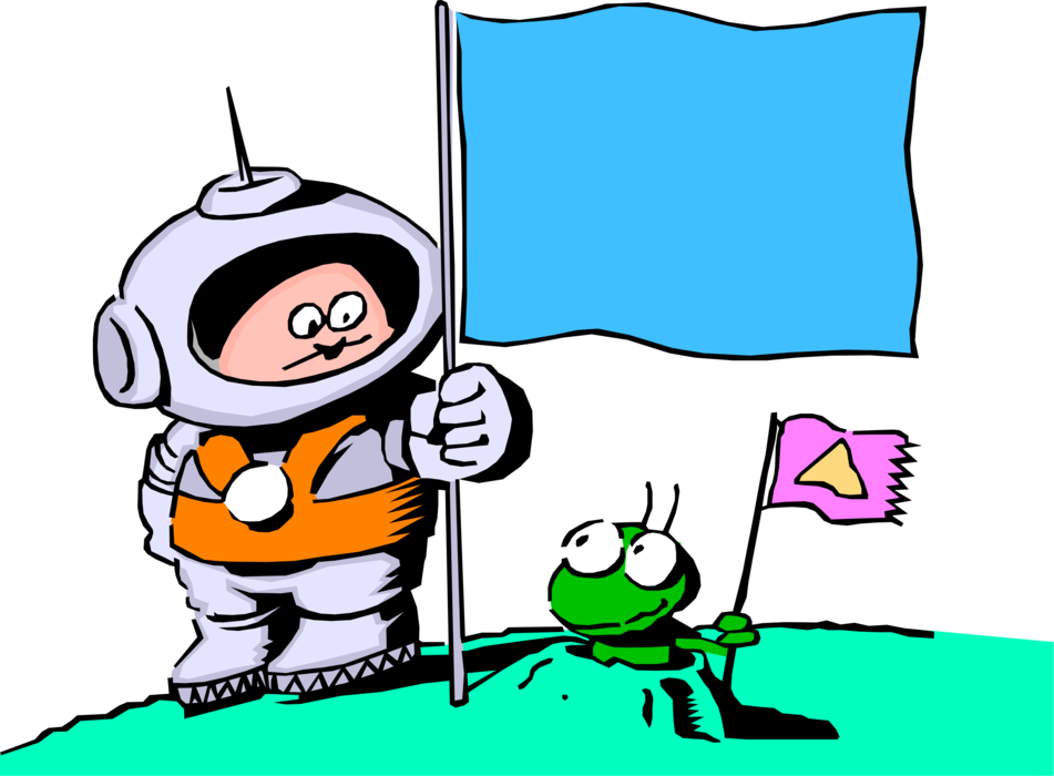 Cartoon A Cartoon Of A Man In An Astronaut Suit Holding A Flag