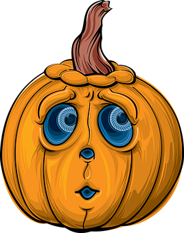 A Cartoon Pumpkin With Blue Eyes