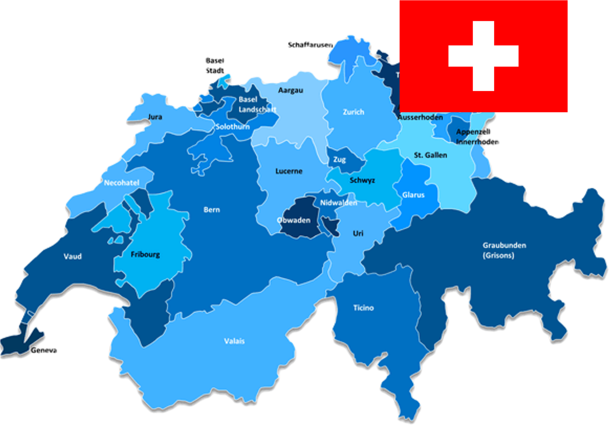 A Map Of Switzerland With A Flag