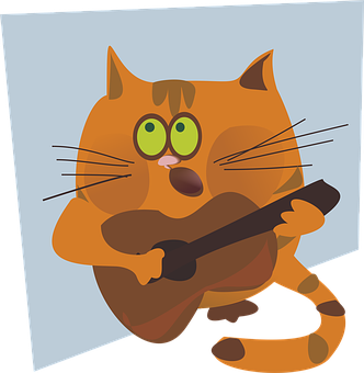 A Cartoon Of A Cat Playing A Guitar
