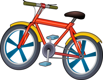 A Red Bicycle With Blue Wheels