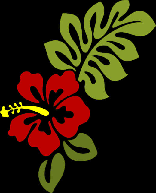 A Red Flower With Green Leaves