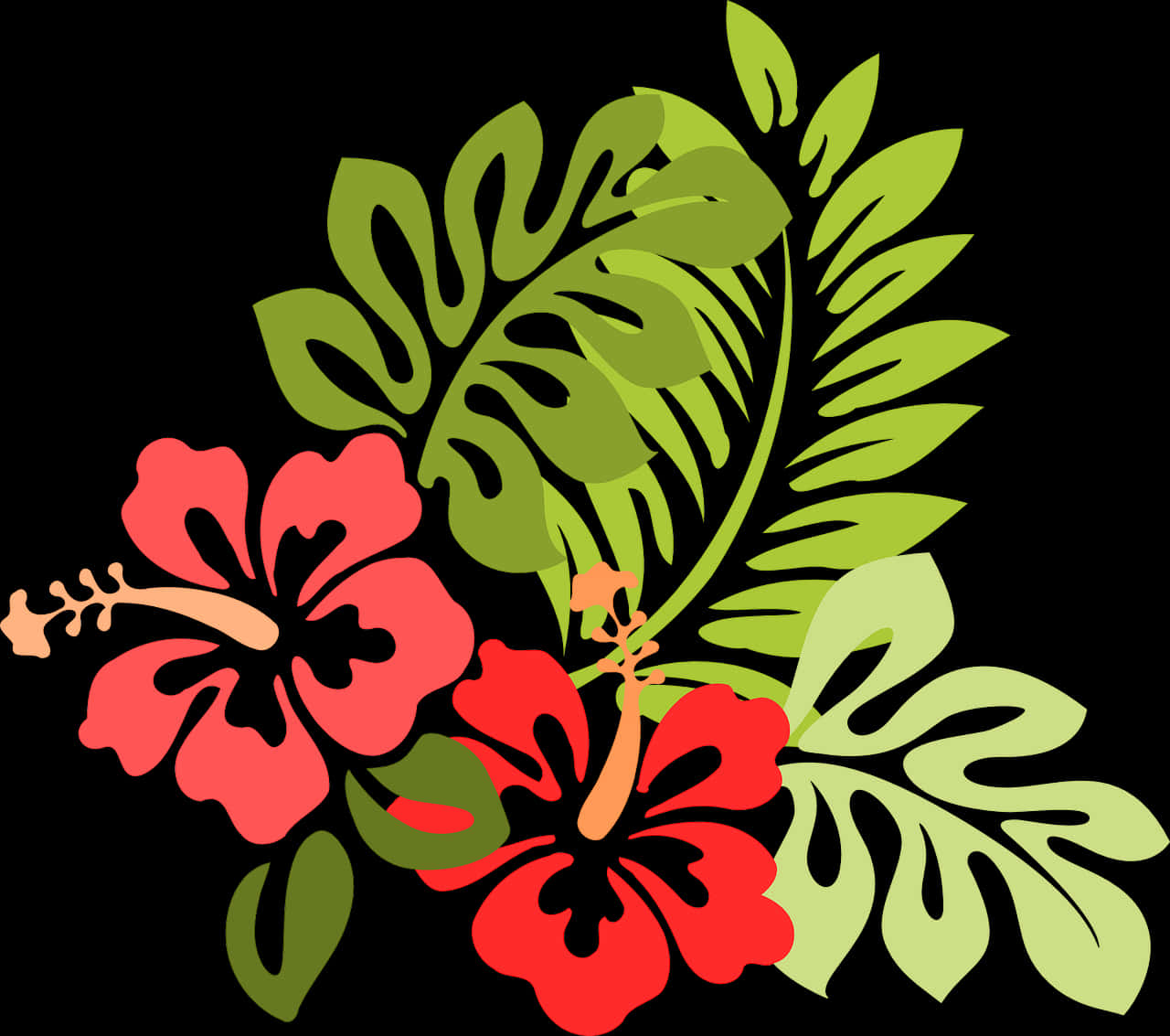 A Red And Green Leaves And Flowers