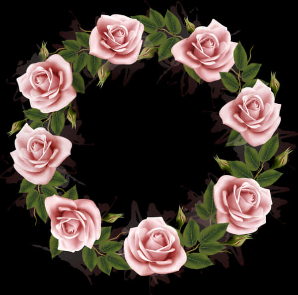 A Wreath Of Pink Roses And Green Leaves